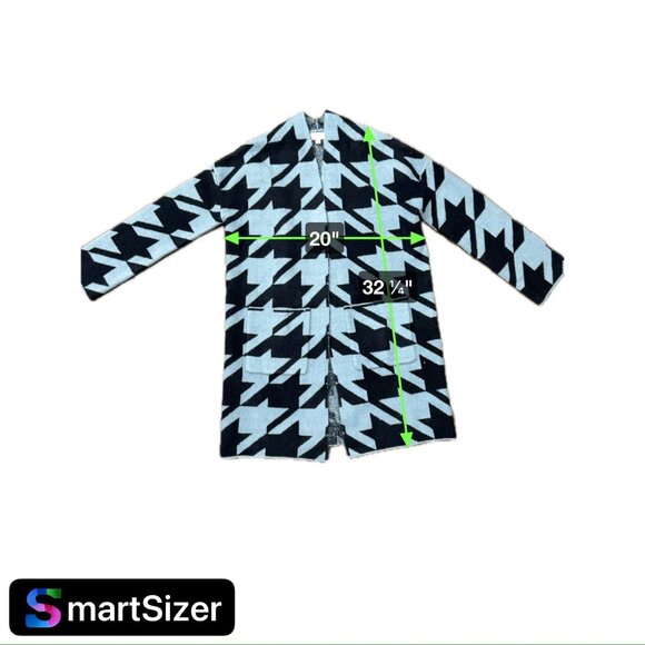Birch NY NWT Open Front Cardigan Coat Pockets Blue Black Houndstooth Size S - Picture 7 of 9